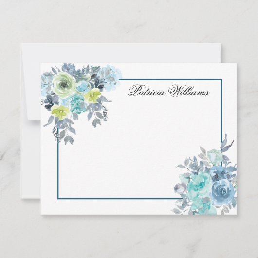 Blue Rose Bouquet Blume Personalisiert Mitteilungskarte (Vorderseite)