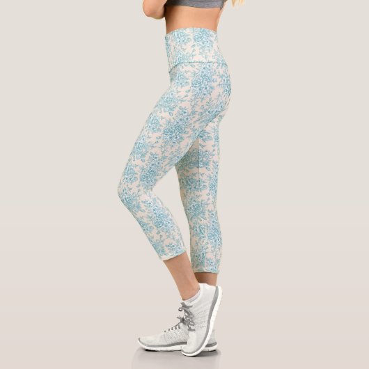 Blue Rose Bouquet Garden Blumenmuster Capri Leggings (Links)