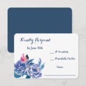 Blue Rose Bouquet Wedding RSVP Karte (Vorne/Hinten)