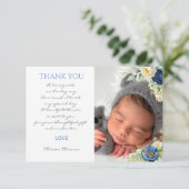 Blue Rose Boy Baptisk Danke Karte (Stehend Vorderseite)