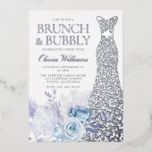 Blue Rose Brautparty Brunch & Bubbly Silver Folieneinladung (Vorderseite)