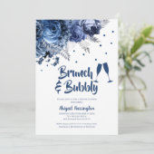 Blue Rose Brunch & Bubbly Bridal Dusche Einladung (Stehend Vorderseite)