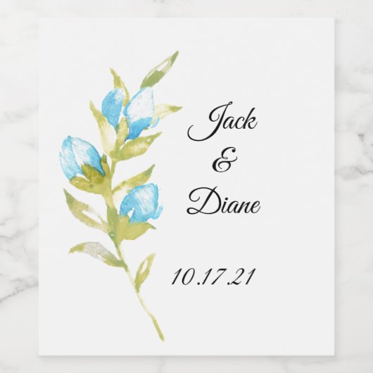 Blue Rose Bud Wedding Wine Weinetikett (Einzelnes Label)