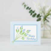 Blue Rose Buds Happy Birthday Postcard Postkarte (Stehend Vorderseite)