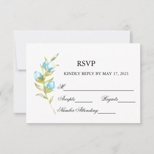 Blue Rose Buds Wedding RSVP Card (Vorderseite)