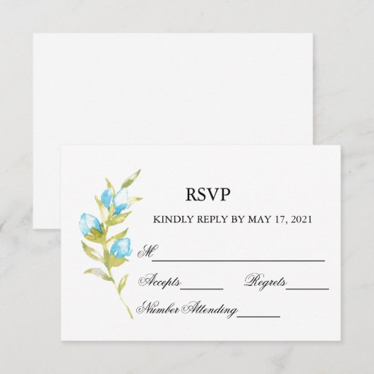 Blue Rose Buds Wedding RSVP Card (Vorne/Hinten)