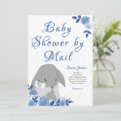 Blue Rose Bunny Rabbit Boy Babydusche Einladung (Stehend Vorderseite)