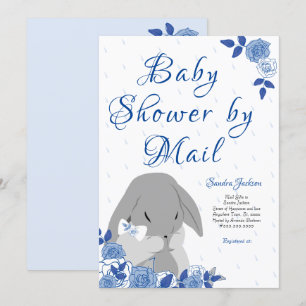 Blue Rose Bunny Rabbit Boy Babydusche Einladung