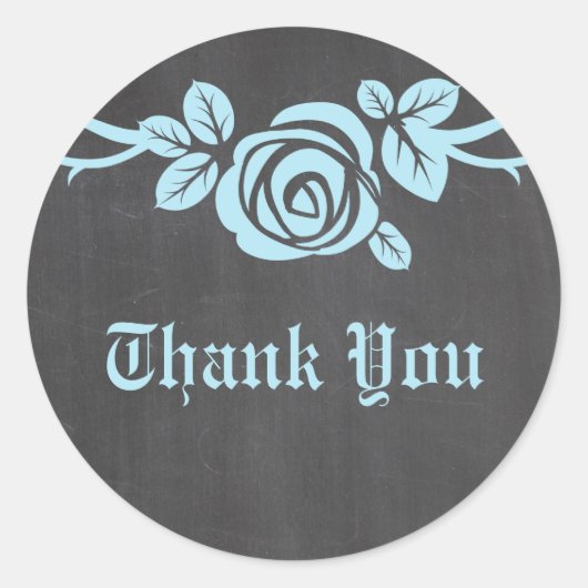 Blue Rose Chalkboard Danke Stickers (Vorderseite)