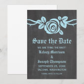 Blue Rose Chalkboard Save the Date einladen (Vorne/Hinten)