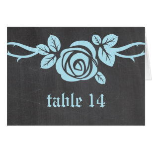 Blue Rose Chalkboard Tischnummer Card