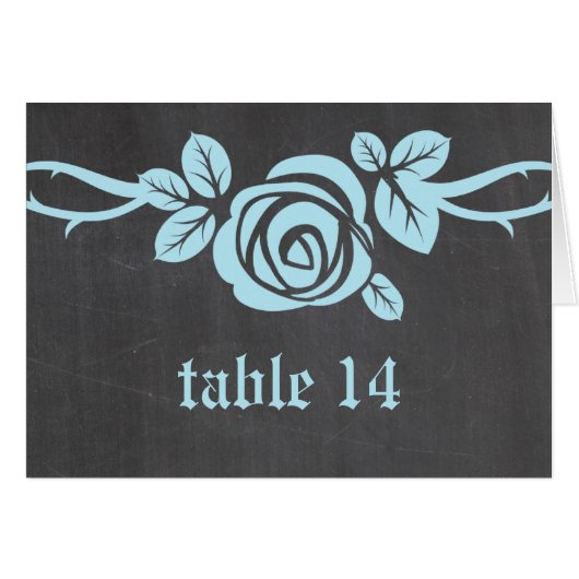 Blue Rose Chalkboard Tischnummer Card (Vorderseite (Horizontal))