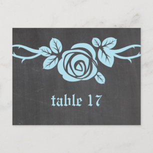 Blue Rose Chalkboard Tischnummer Postkarte