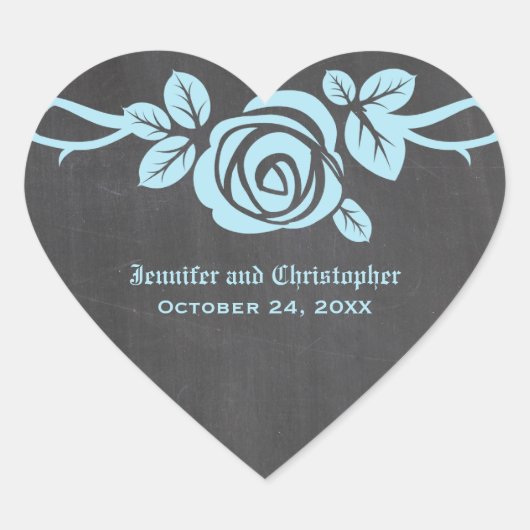 Blue Rose Chalkboard Wedding Stickers (Vorderseite)