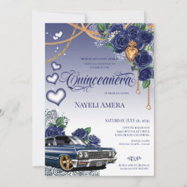 Blue Rose Classic Blue Lowrider Chola Quinceanera Einladung