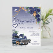 Blue Rose Classic Blue Lowrider Chola Quinceanera Einladung (Stehend Vorderseite)
