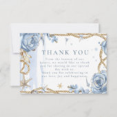 Blue Rose Coastal Rope Wedding Dankeskarte (Vorderseite)