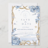 Blue Rose Coastal Rope Wedding Save The Date (Vorderseite)
