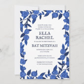 Blue Rose Custom Bat Bar Mitzvah QR Code Girl Einladung (Vorderseite)