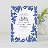 Blue Rose Custom Bat Bar Mitzvah QR Code Girl Einladung (Stehend Vorderseite)