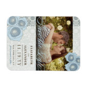 Blue Rose Damask Lace Foto Speichern das Datumsfen Magnet (Horizontal)