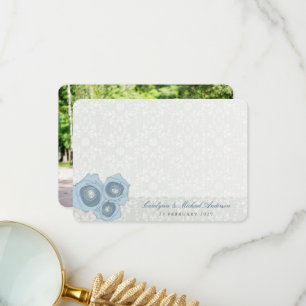 Blue Rose Damask Spitzen Elegantes schicke Hochzei Dankeskarte