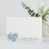Blue Rose Damask Spitzen Elegantes schicke Hochzei Dankeskarte (Stehend Vorderseite)