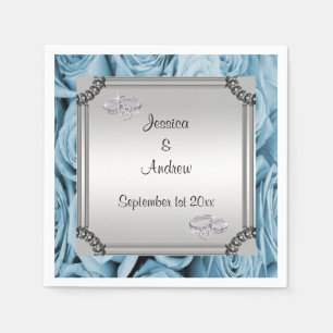Blue Rose & Diamond Wedding Rings Serviette