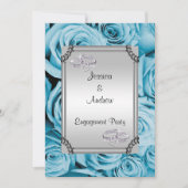 Blue Rose & Diamond Wedding Rings Verlobung Einladung (Vorderseite)