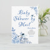 Blue Rose Dragonfly Boy Baby Dusche Einladung (Stehend Vorderseite)