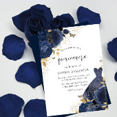 Blue Rose & Dress Gold Quinceanera Party Einladung