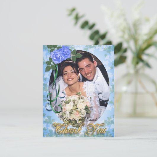 Blue Rose elegant Danke Karte (Stehend Vorderseite)