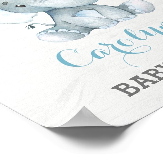 Blue Rose Elephant Boy Baby Dusche Willkommen Poster (Ecke)