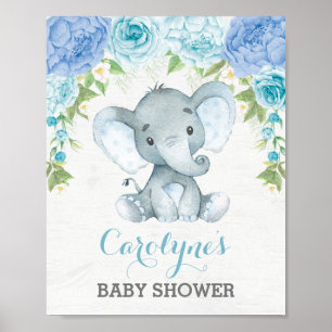 Blue Rose Elephant Boy Baby Dusche Willkommen Poster