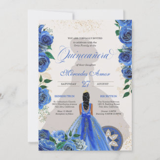 Blue Rose Extravagant Quinceanera Western Charro G Einladung