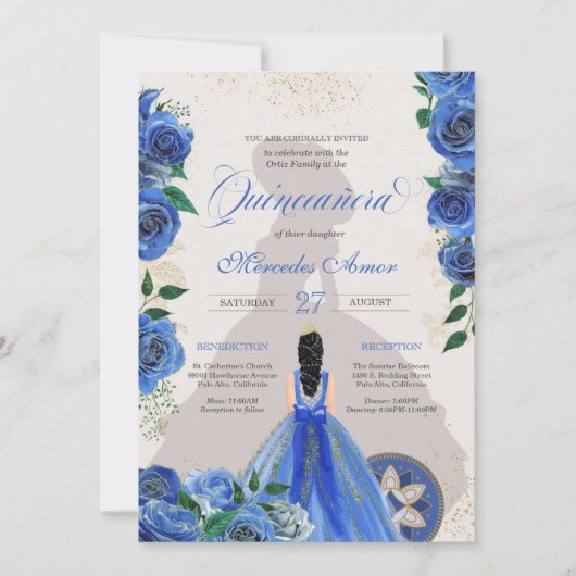 Blue Rose Extravagant Quinceanera Western Charro G Einladung (Vorderseite)