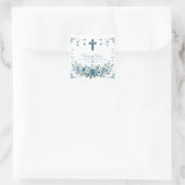 Blue Rose & Floral Cross Baptism Thank You Sticker (Tasche)