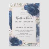 Blue Rose Floral Nuestra Boda Spanish Wedding Pergament Einladungen (Vorderseite)