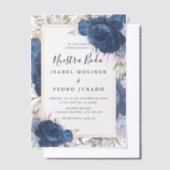 Blue Rose Floral Nuestra Boda Spanish Wedding Pergament Einladungen (Versetzt)