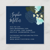 Blue Rose Floral und Blue Gingham Quadratische Visitenkarte (Rückseite)