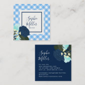 Blue Rose Floral und Blue Gingham Quadratische Visitenkarte (Vorne/Hinten)