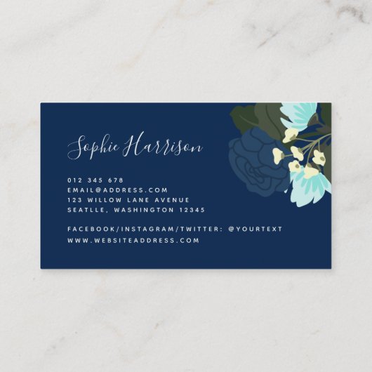 Blue Rose Floral und Blue Gingham Visitenkarte (Rückseite)