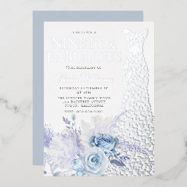 Blue Rose Frauen 90. Geburtstagsparty Real Silver Folieneinladung