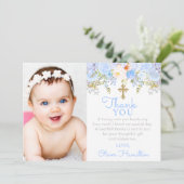 Blue Rose Garden Taufe Foto Dankeskarte (Stehend Vorderseite)