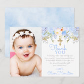 Blue Rose Garden Taufe Foto Dankeskarte (Vorne/Hinten)