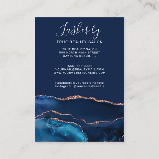 Blue Rose Gold Agate Lash Verlängerung Aftercare Visitenkarte (Rückseite)