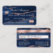 Blue Rose Gold Agate Marble Credit Visitenkarte (Vorne/Hinten)