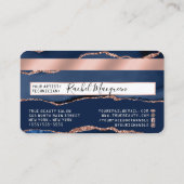 Blue Rose Gold Agate Marble Credit Visitenkarte (Rückseite)
