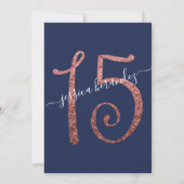 Blue Rose Gold Confetti Border Quinceañera Einladung (Rückseite)
