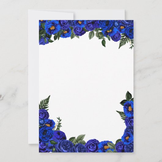 Blue Rose & Gold Extravagant Ball Goa Quinceanera Einladung (Rückseite)